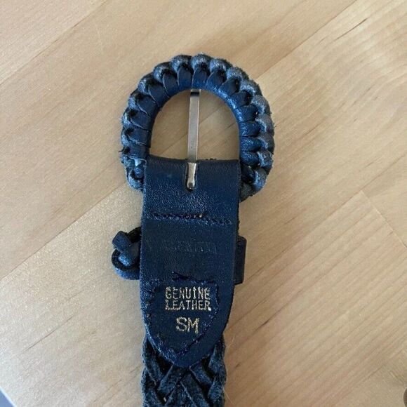 Vintage 1990s Womens 100% Leather Navy Blue Braided Rope Western Belt Sz S